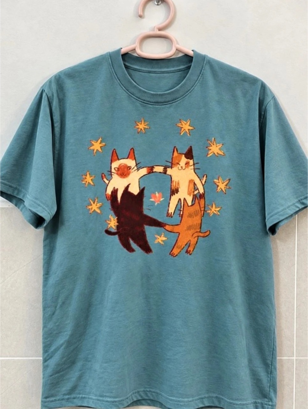 Cute Cat Dancing Cottagecore Cat Blue Shirt